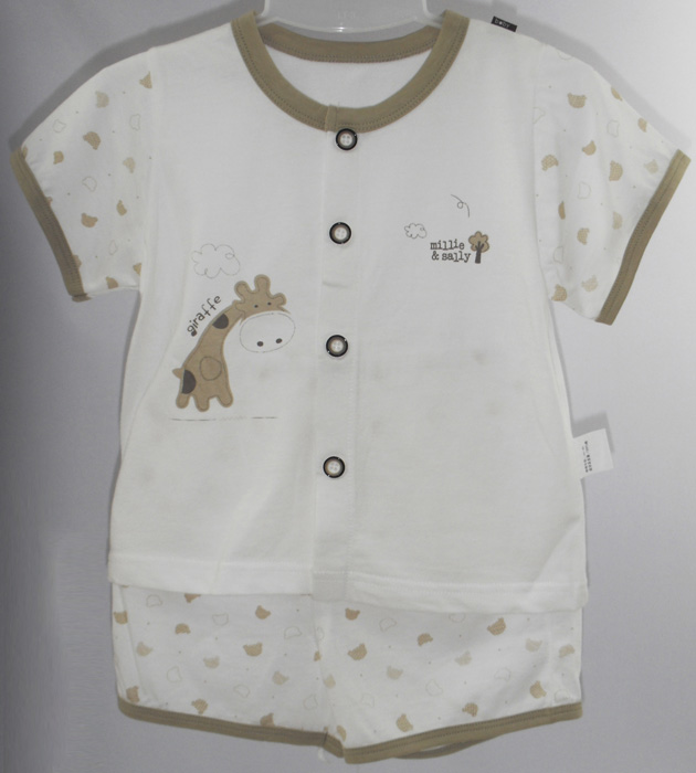 娃愛的蓓蓓駝色花紋短袖短褲套裝