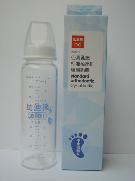 比迪熊標口晶鉆玻璃奶瓶240ML