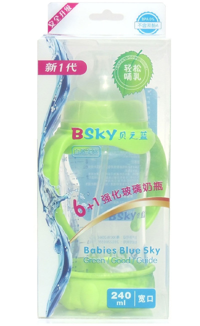 貝之藍(lán)6+1寬口強(qiáng)化玻璃奶瓶250ml綠色