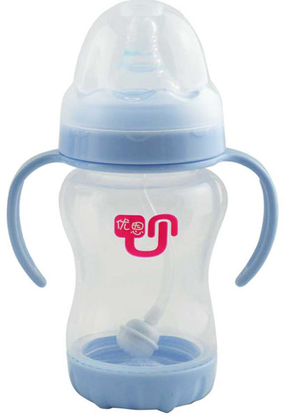 優(yōu)恩藍色寬口防脹氣PP奶瓶200ml