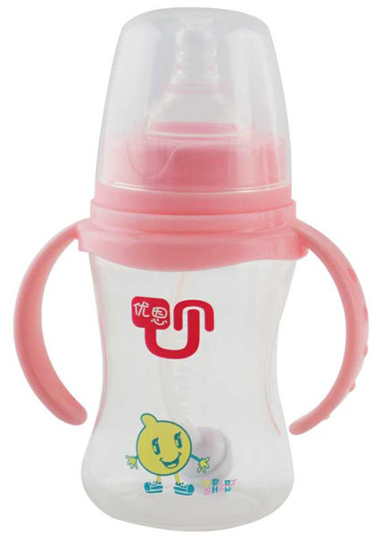 優(yōu)恩粉色寬口PP奶瓶180ml