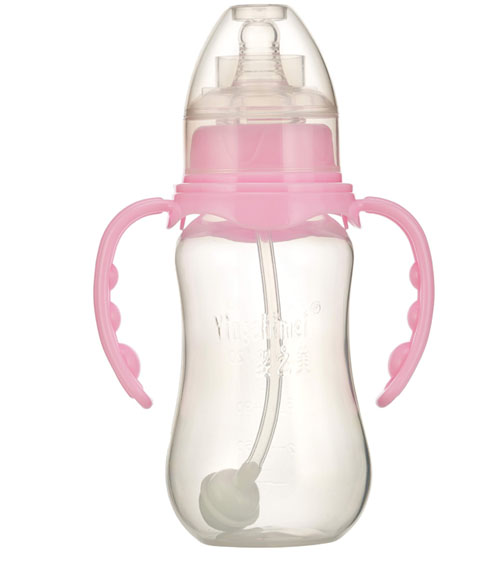 嬰之美標(biāo)口雙耳自動(dòng)圓弧PP奶瓶180ML粉色