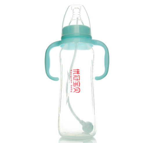 優(yōu)冠寶貝標口帶柄自動PP奶瓶300ml藍色