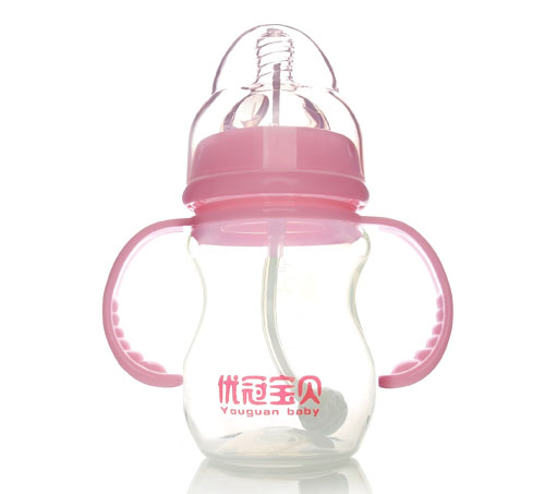 優(yōu)冠寶貝寬口帶柄自動PP奶瓶210ml紅色