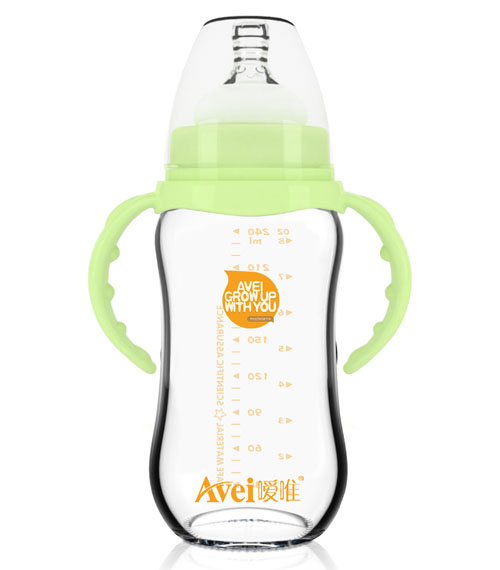 噯唯金鉆寶寬口帶柄自動抗摔玻璃奶瓶(240ml)