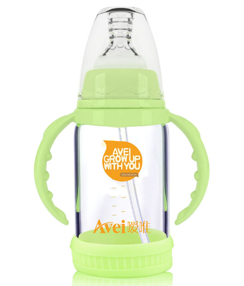 噯唯標(biāo)準(zhǔn)口徑帶柄自動(dòng)高硼硅玻璃奶瓶(120ml)(帶安全硅膠套)