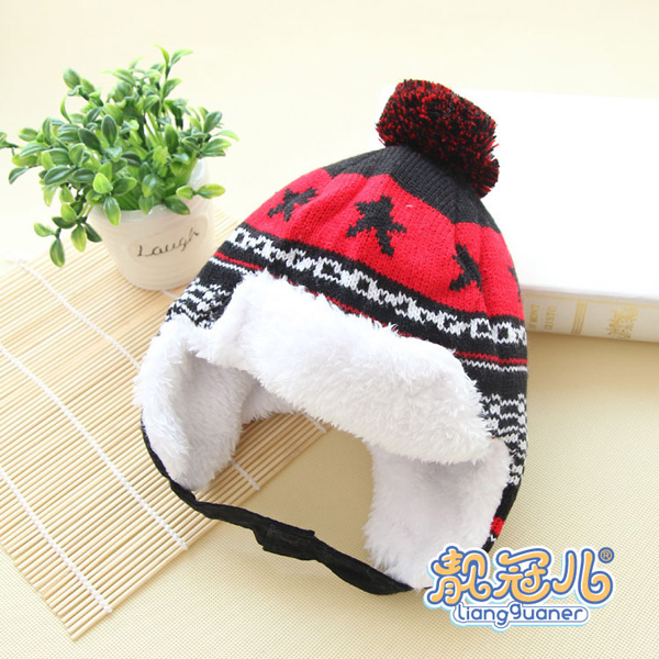 靚冠兒yingye加絨保暖護(hù)耳帽子黑紅色