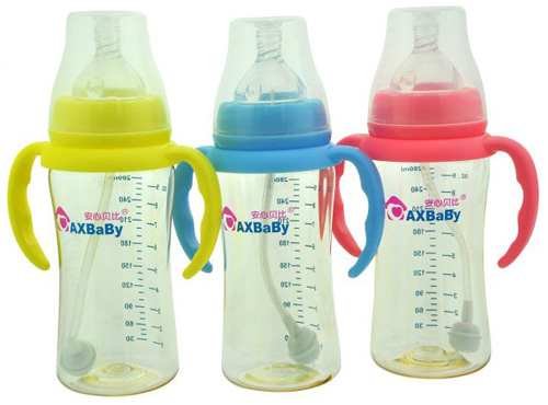 安心貝比雙柄寬口自動吸管弧形奶瓶280ml