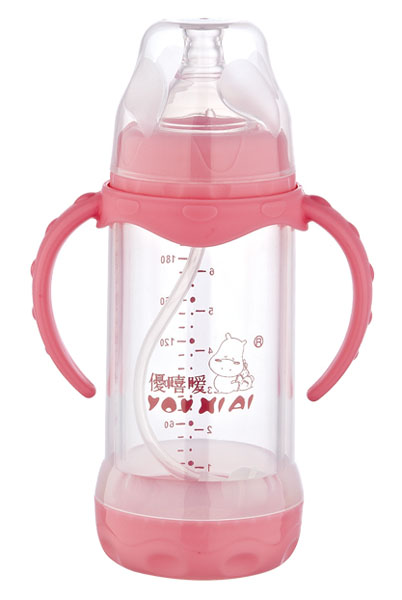 優(yōu)嘻噯雙柄全自動防爆玻璃奶瓶210ml粉色