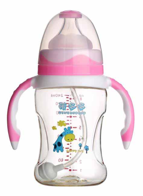 萌多多PPSU寬口240ml雙色紅白手柄自動(dòng)奶瓶