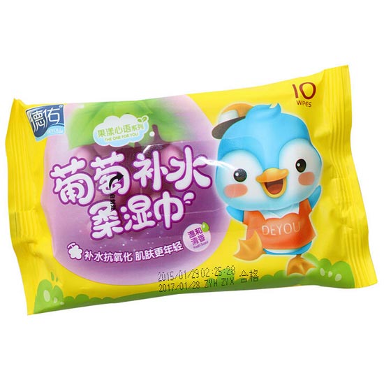 德佑一次性yinge葡萄補水濕巾10片