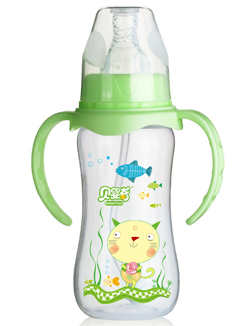 貝嬰奇240ml標(biāo)口弧形PP奶瓶綠色