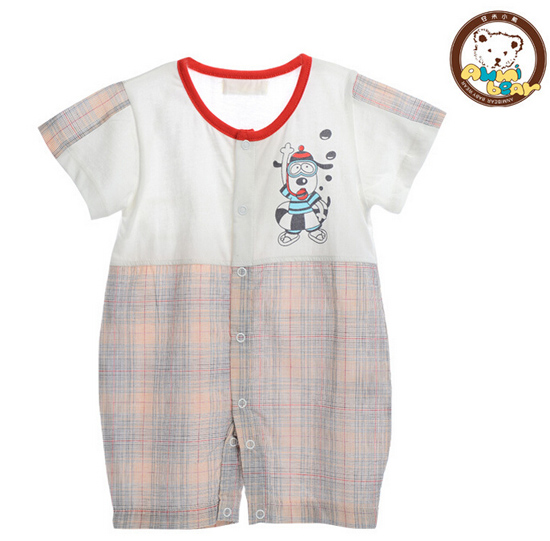 安米小熊彩格哈衣連體衣A3126