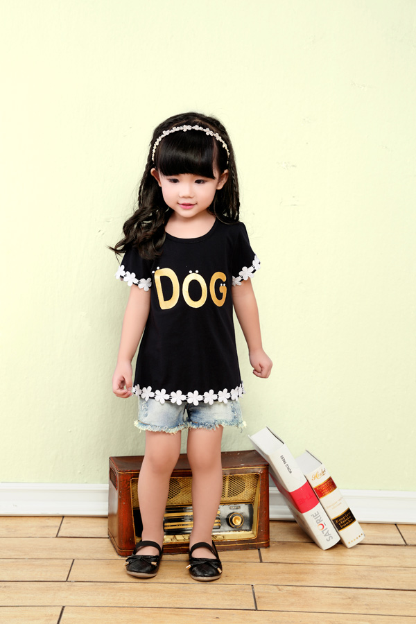 小狗巴納花邊黑色T恤