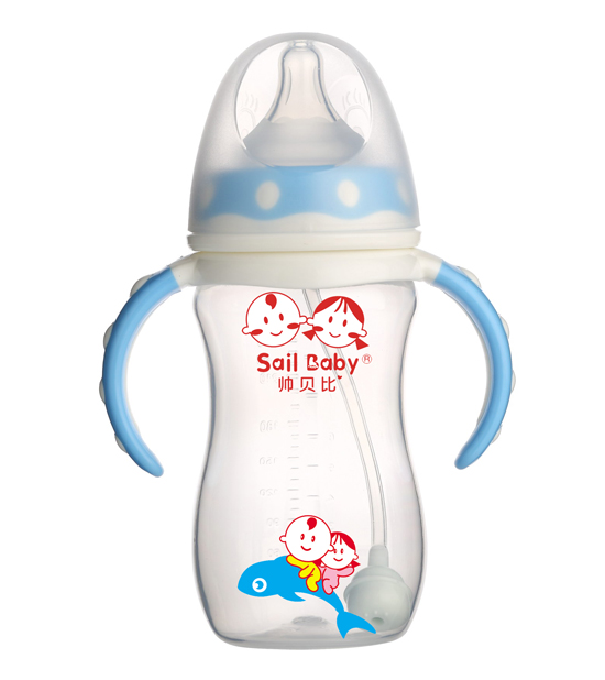 帥貝比PPSU自動有柄奶瓶藍(lán)色
