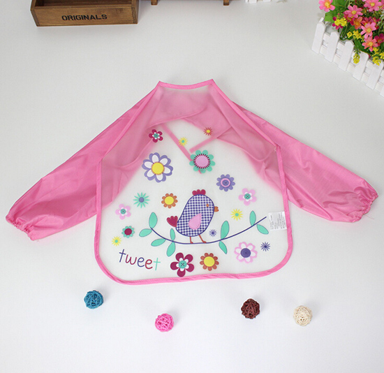 yingeEVA免洗吃飯衣圍兜圍嘴長(zhǎng)袖粉