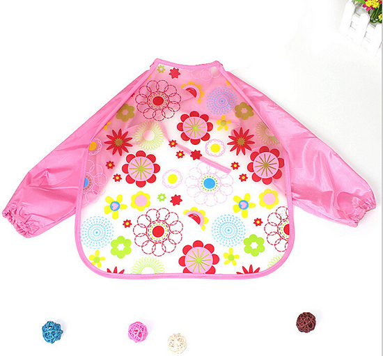 yingeEVA免洗吃飯衣圍兜圍嘴長(zhǎng)袖粉花