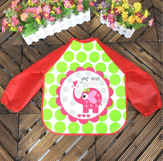 yingeEVA免洗吃飯衣圍兜圍嘴長袖紅