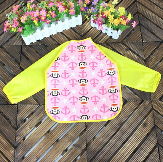 yingeEVA免洗吃飯衣圍兜圍嘴長袖黃大嘴猴