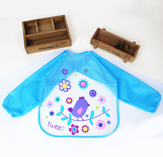 yingeEVA免洗吃飯衣圍兜圍嘴長(zhǎng)袖藍(lán)