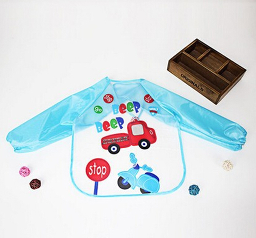 yingeEVA免洗吃飯衣圍兜圍嘴長袖藍(lán)汽車