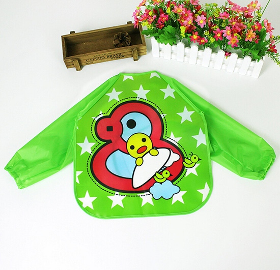 yingeEVA免洗吃飯衣圍兜圍嘴長袖亮綠