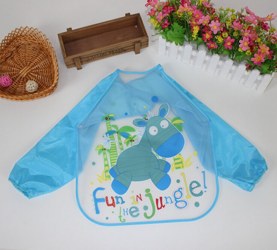 yingeEVA免洗吃飯衣圍兜圍嘴長(zhǎng)袖天藍(lán)