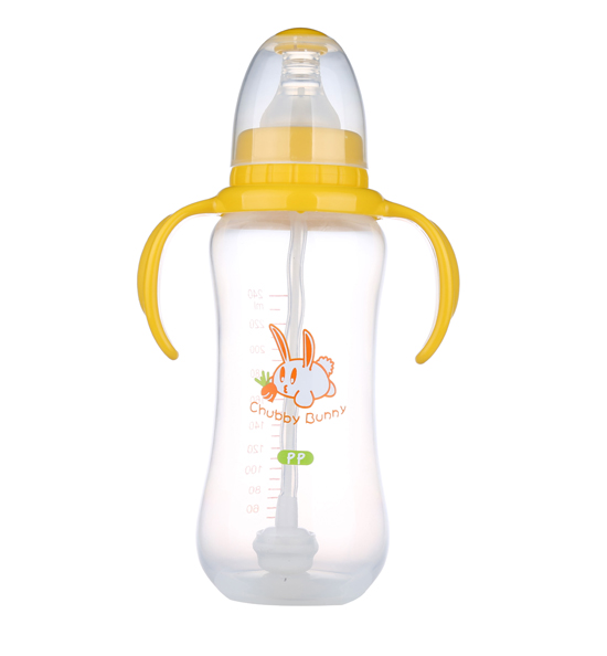 丘比兔PP標(biāo)準(zhǔn)口徑葫蘆型自動(dòng)把手奶瓶240ML黃色