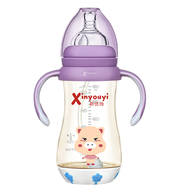 新優(yōu)怡寬口弧形帶底座有柄自動(dòng)ppsu奶瓶300ml 紫色