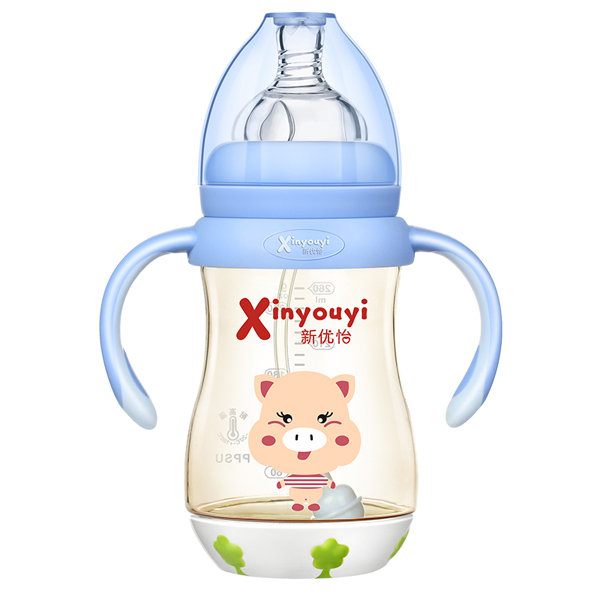 新優(yōu)怡寬口弧形帶底座有柄自動(dòng)ppsu奶瓶260ml 藍(lán)色