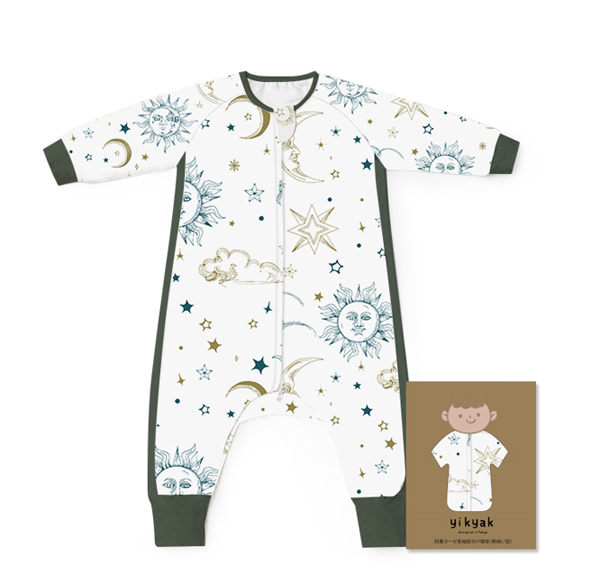 yikyak四層紗布長袖分腿睡袋(側拼款) 擁抱太陽的月亮.jpg