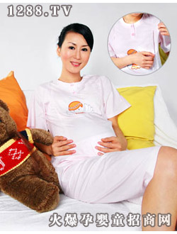 孕唯美短袖開扣式哺乳衫