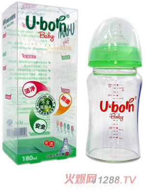 幼邦弧形寬口防暴晶鉆玻璃奶瓶180ml