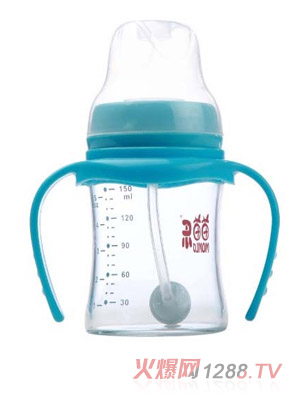 苗苗樂寬口徑雙柄自動(dòng)吸晶鉆玻璃奶瓶150ML