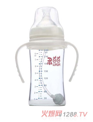 苗苗樂寬口徑雙柄自動(dòng)吸晶鉆玻璃奶瓶240ml