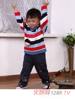 西瓜太郎卡通條紋毛衣