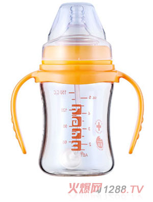 呵護150ml寬口晶鉆玻璃奶瓶自動握把