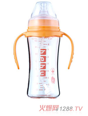 呵護250ml寬口晶鉆玻璃奶瓶自動握把