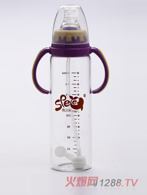 施貝樂紫色標口弧形帶柄玻璃奶瓶240ml