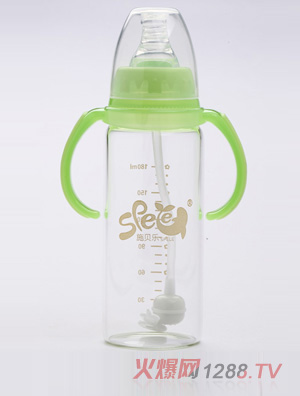 施貝樂標口弧形帶柄玻璃奶瓶180ml