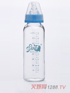 施貝樂直身玻璃奶瓶藍(lán)色240mlLBZ08