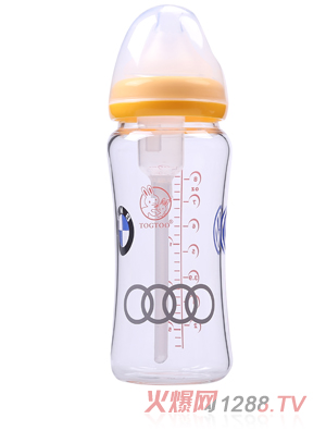 淘氣兔防脹氣玻璃奶瓶黃色