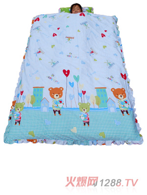 智慧寶貝綠色愛心小熊防踢被