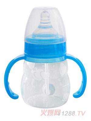 優(yōu)恩藍(lán)色硅膠奶瓶160ml