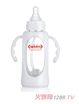 愛哺生180ml好順暢標(biāo)準(zhǔn)玻璃奶瓶（握把吸管）