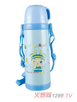樂(lè)蓓藍(lán)色背帶卡通保溫水杯
