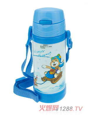 樂(lè)蓓藍(lán)色標(biāo)口卡通實(shí)用保溫水杯