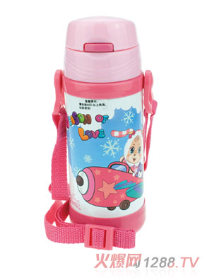 樂(lè)蓓紅色標(biāo)口卡通保溫水杯