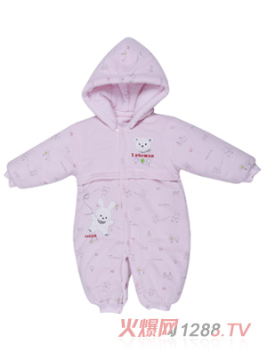 嬰特網(wǎng)清新小伙伴水晶絨可脫帽兩用哈衣