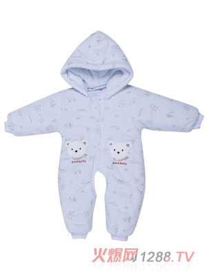 嬰特網(wǎng)清新小伙伴水晶絨可脫帽開襠哈衣